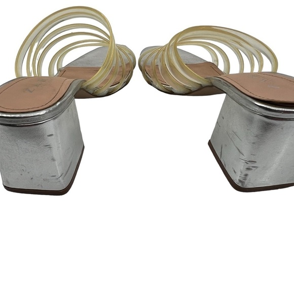 Zara Trafaluc Silver Jelly Strap Block Heel Square Toe Sandals Size 38 Women's - Picture 9 of 10